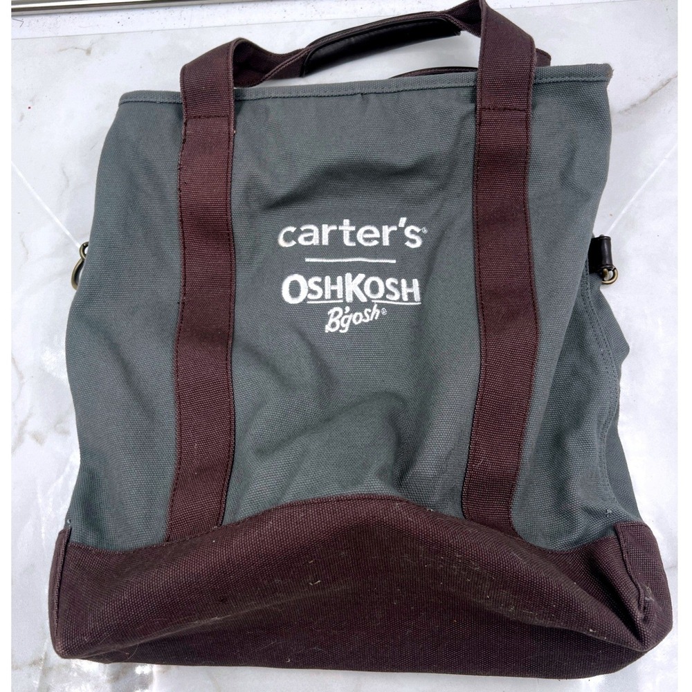 Carters OshKosh Bgosh Diaper Bag Canvas Gray Brown Tote Crossbody Messenger